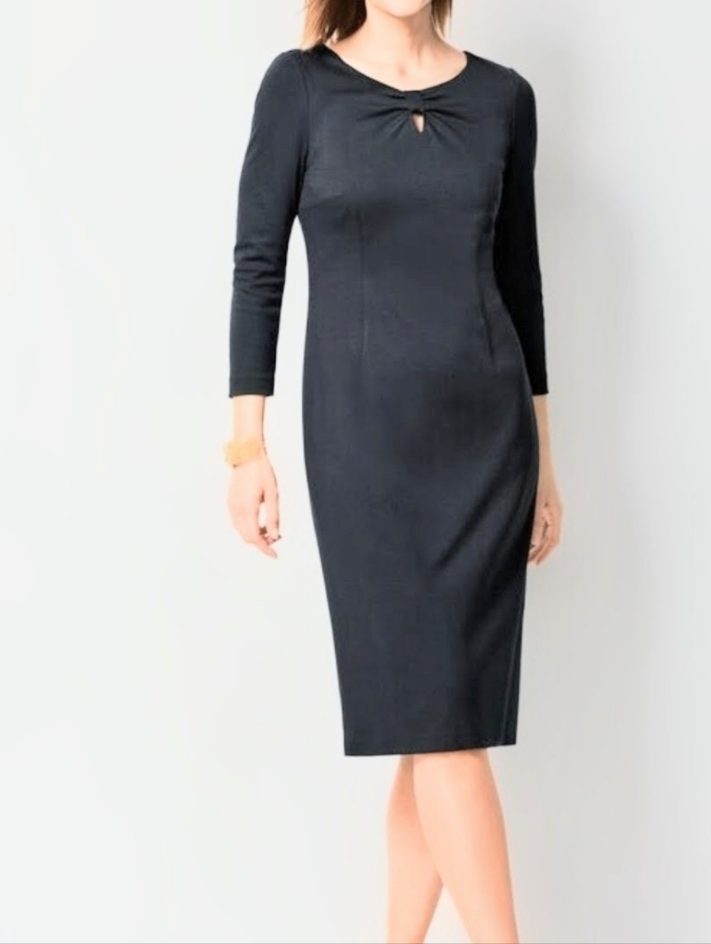 NWT Talbots Elegant Black Sheath Dress with Bow Keyhole Neckline, Size 6